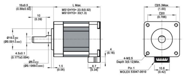 MOONS MS10HY Series Dimensions