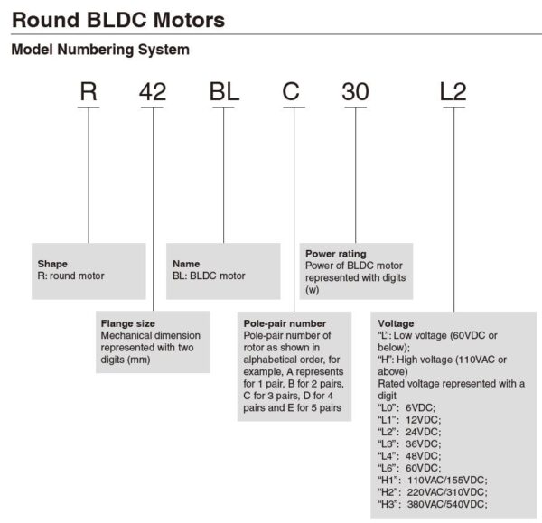 MOONS R-BLDC Numbering System